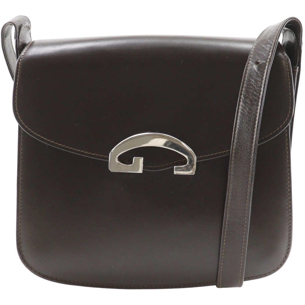Gucci Shoulder Bag Calfskin Brown Flap Closure